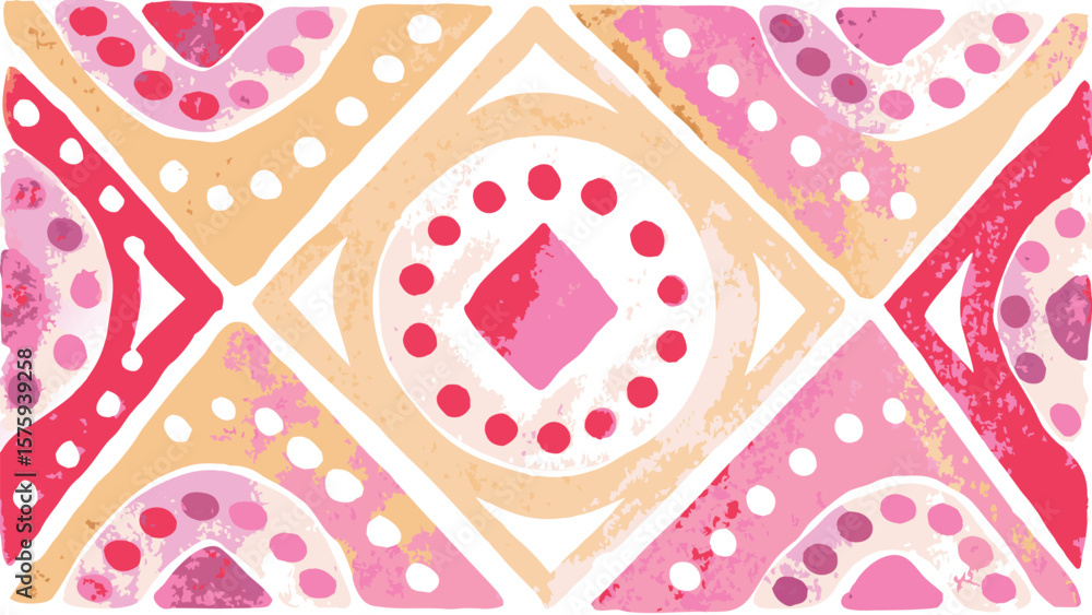 Poster pink and tan geometric pattern with circles and square in the center abstract design style art