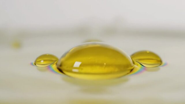 Macro shot of oil liquid drops on a water