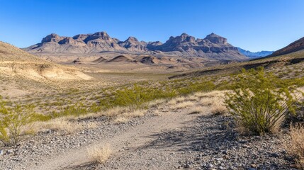 Desert landscape with mountains in the distance.