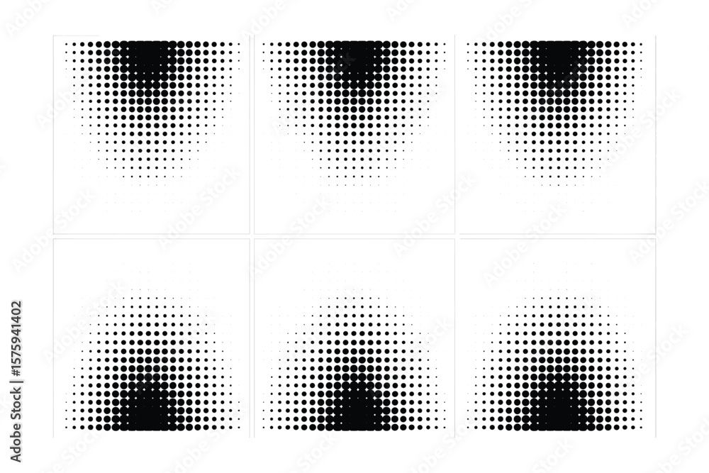 Poster abstract halftone dot pattern gradients showing gradual transitions from dense black to sparse white