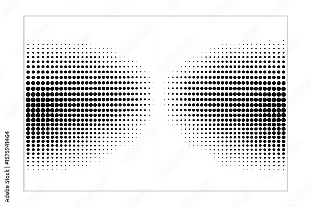 Poster symmetrical halftone pattern of black circles fading into white space