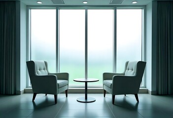 Fototapeta premium Generative AI Serene Seating Area by Large Diffused Window Light