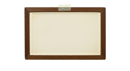 Blank wooden picture frame mockup attached with tape isolated PNG with Transparent Background