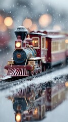 Winter wonderland train set glistening with snow in a festive atmosphere during the holiday season