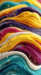 Bright abstract paint waves with vibrant colors and textured foamy patterns in dynamic arrangement