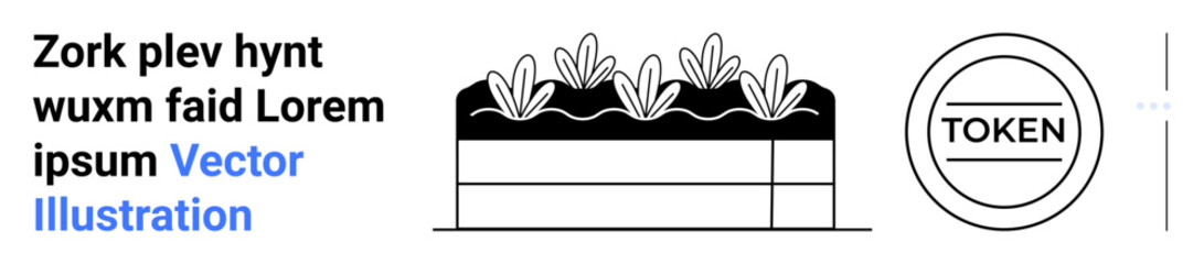 Layered soil with sprouting plants paired with circular token. Ideal for agriculture, sustainability, growth, eco branding, investment, farming, innovation, simple landing page