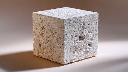 Textured expanded clay concrete block on neutral background for construction design projects.