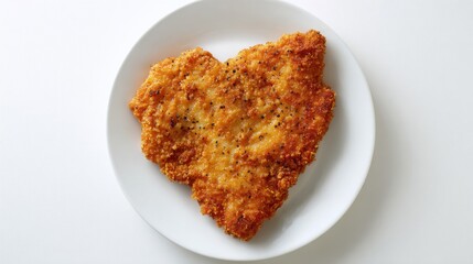 A golden, crispy schnitzel on a plate, ready to be enjoyed. Its texture is appetizing and inviting