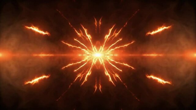 Loopable stage pyrotechnic light show with symmetrical orange flame bursts and smoke effects, ideal for concert, event, or EDM visual backgrounds