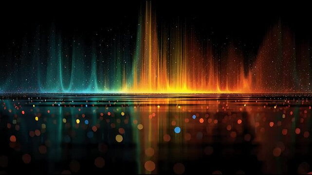 Dynamic music spectrograph visualization showcasing vibrant colors and motion during an intense rave experience