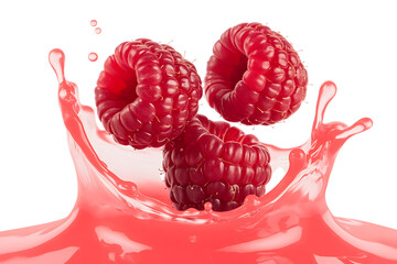 Crimson raspberries suspended in a captivating burst of sweet nectar a refreshing and visually appealing composition highlighting vibrant color and natural deliciousness perfectly isolated transparent