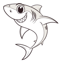Naklejka premium Cartoon Great White Shark Grey and White Illustration
