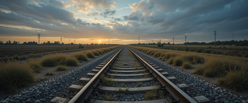 railway track stretching into the distance through a rural landscape