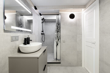Modern Home Minimalist Bathroom with Sleek Vanity and Elegant Shower Design