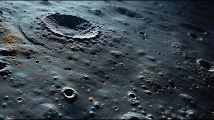 Ethereal Aerial Pan Over Moon’s Cratered Plains and Rocky Outcrops Highlighting Dusty Textures and Deep Shadows - Powered by Adobe