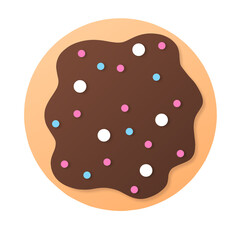 Stylized Cookie with Chocolate Frosting and Sprinkles, Isolated.