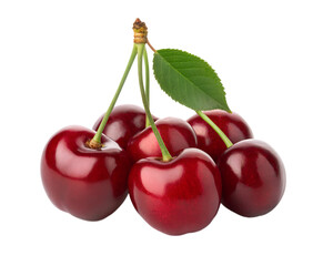 High-quality PNG image of fresh sour cherries with stems, isolated on a transparent background. Ideal for use in food packaging, recipe designs, healthy eating promotions, and commercial projects.