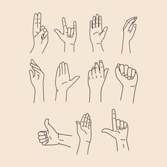 Fototapeta premium Hand Gesture Line Art Vector Set – Minimalist Outline Style Human Hands