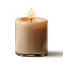 fall candle isolated on pure white background, simple round shape with soft glowing flame