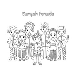 Diverse group of indonesian youths in traditional attire celebrating sumpah pemuda youth pledge day isolated on transparent background
