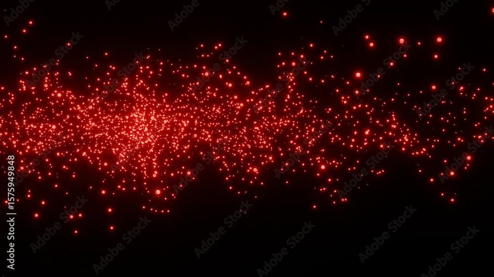 Aufkleber red particles move chaotically on a black background. 3d render looped animation