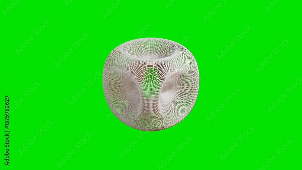 Poster smooth light gray openwork figure rotates on a green background. 3d render looped animation