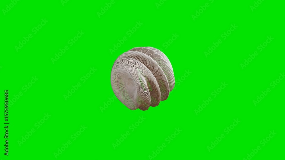 Poster smooth light gray openwork figure rotates on a green background. 3d render looped animation