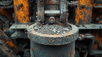 Close-Up of Weathered Concrete Mixer with Dry Cement