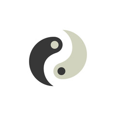 This image displays the Yin Yang symbol, a circular design divided into two swirling shapes — one black with a white dot and one white (or light gray) with a black dot. It represents the ancient Chine