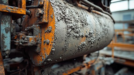 Close-Up of Weathered Concrete Mixer with Dry Cement