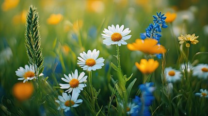 Close-Up of Wildflowers and Grass in a Natural Setting