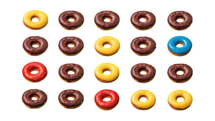 Fototapeta premium Assorted donuts with colorful glaze delicious sweet treats dessert pastries food on transparent background