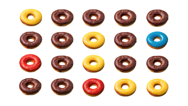 Assorted donuts with colorful glaze delicious sweet treats dessert pastries food on transparent background