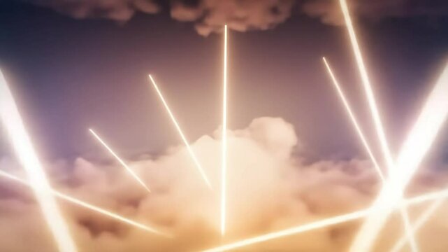 Abstract glowing lines over cloudscape