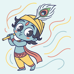 Lord Krishna with flute Vector line art illustrations