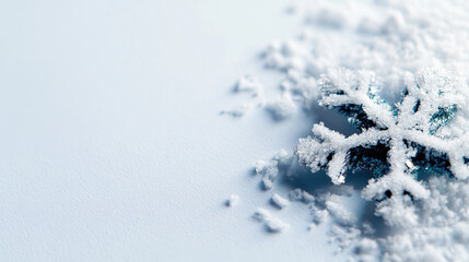 Snow isolated on white background with tiny frozen particles around each flake