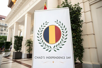Chad's Independence Day Celebration: A vibrant banner with Chad's national flag in the center, marking a significant day of national pride.