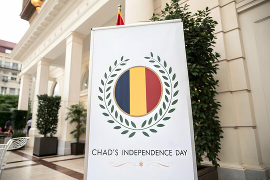 Chad's Independence Day Celebration: A vibrant banner with Chad's national flag in the center, marking a significant day of national pride.