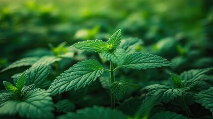 Close-Up Shot of Dense Stinging Nettle Green Plant Background