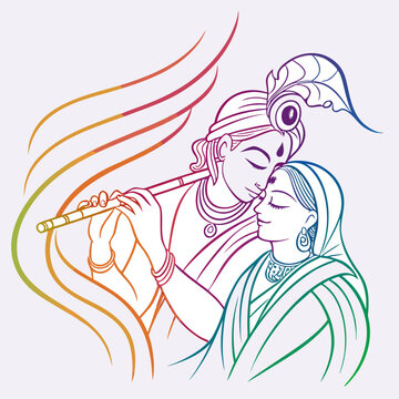 recommend clip art: Lord Krishna with flute Vector line art illustrations