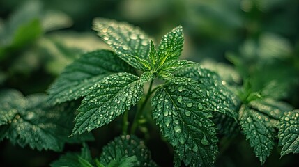 Close-Up Shot of Dense Stinging Nettle Green Plant Background