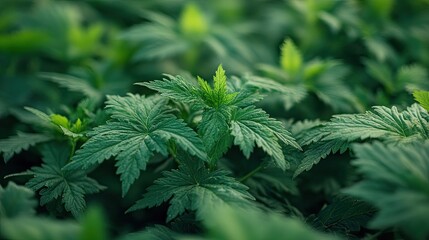 Close-Up Shot of Dense Stinging Nettle Green Plant Background