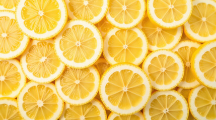 Fresh lemon slices arranged in vibrant display, showcasing their bright yellow color and juicy texture, perfect for culinary use