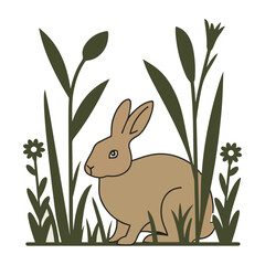 Unique International Rabbit Day rabbit vectors including natural habitat scenes, conservation icons, celestial silhouettes, and storybook-style rabbits in solid flat colors for diverse uses.