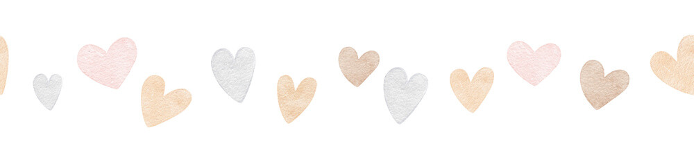 Seamless cute baby border with hearts, minimalist background, child shower card design