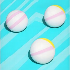 Abstract Pastel Striped Balls on Teal Background