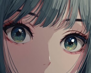 Anime Girl Close-Up Soft Gaze, Long Lashes, Expressive Eyes