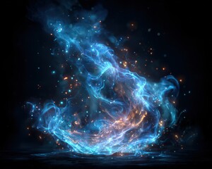 Vibrant Blue Firestorm Energy Particles and Glowing Flames