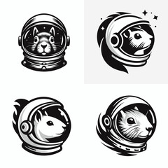Squirrel head with astronaut helmet. Galaxy Cosmos Universe Nebula Cosmic Clipart Line Art Vector Illustration. Rodent face wearing space gear animal headgear for astro travel.