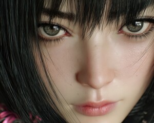Serene Anime Woman Close-Up Portrait of Gentle Eyes